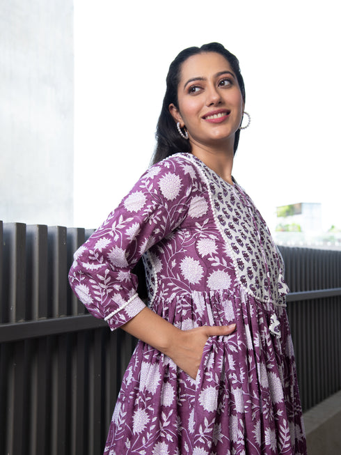 MULMUL BAVISHNI FLORAL BLOCK PRINTED DRESS MULMUL BAVISHNI FLORAL BLOCK PRINTED DRESS